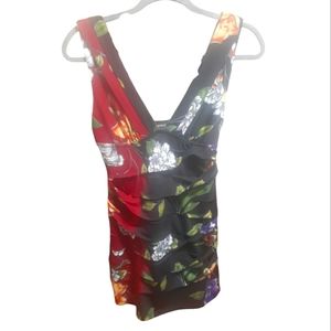 Red and black floral mini dress size M worn only once